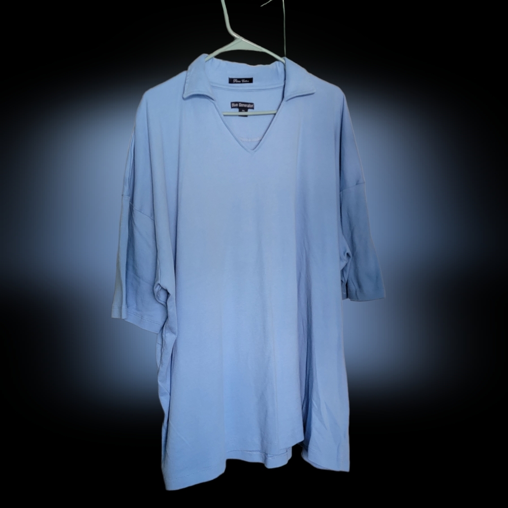 Blue Generation collared shirt, 3/4 length sleeves, blue color, soft